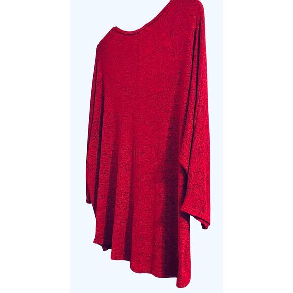 DON’T STOP BELIEVING LONG DOLMAN SLEEVE TOP, WOMENS, 1X-VARIEGATED RED, RND NECK - Picture 5 of 11